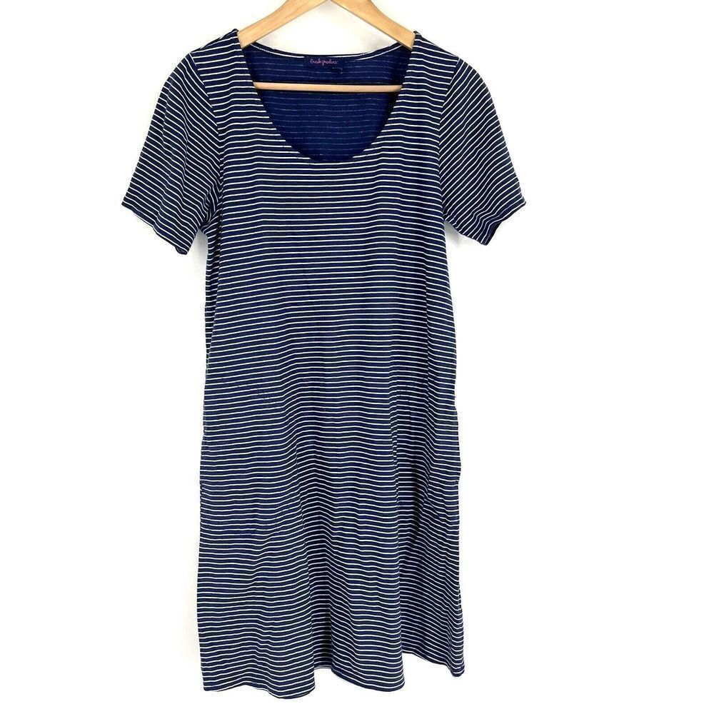 Fresh Produce T Shirt Dress Size XS Womens Navy White Stripe Pockets Knit Shift